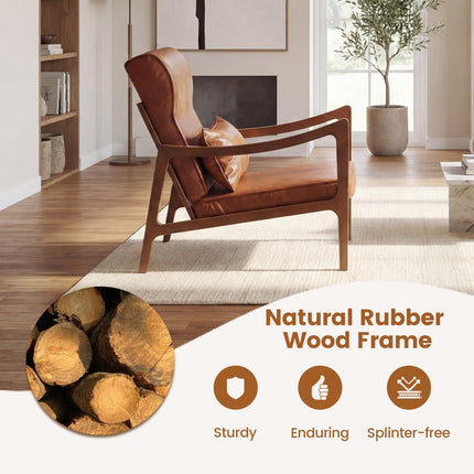 Dreamade Faux Leather Upholstered Armchair with Lumbar Pillow for Living Room & Bedroom