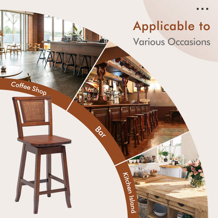 Dreamade 24.5 Inch Counter Height Bar Stool with Rattan Back
