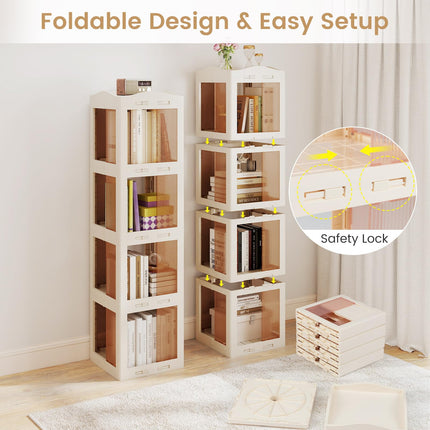 Dreamade 4-Tier Spinning Bookcase w/Swivel Base | Translucent Storage Organizer for Living Room