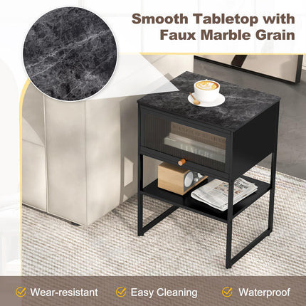 Dreamade Black Nightstand, Modern End Table with Flip up Door