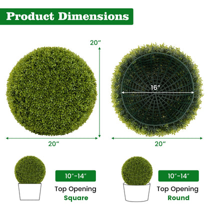 Dreamade 2 PCS 20 Inch Artificial Plant Topiary Ball, Round Faux Boxwood Balls Outdoor with Mimic Fluffy Leaves