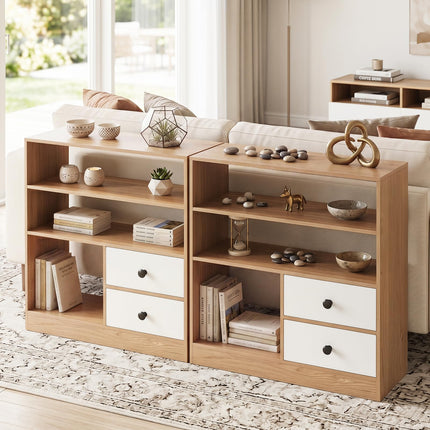 Dreamade 4-Tier Freestanding Bookcase w/3 Open Compartments & 2 Detachable Fabric Drawers