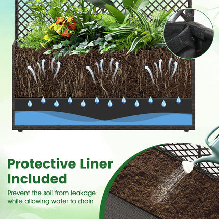 Dreamade Raised Garden Bed with Trellis | 58'' Tall PE Rattan Planter Box w/Liner & Drainage