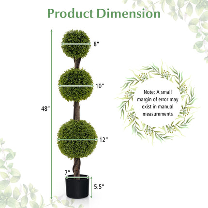 Dreamade 4ft Artificial Boxwood Topiary Ball Tree, Faux Potted Plants Cypress Tree with Weighted Pot