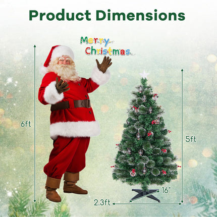 Dreamade Pre-Lit Fiber Optic Christmas Tree, Artificial Snowy Xmas Tree with Warm White LED Lights
