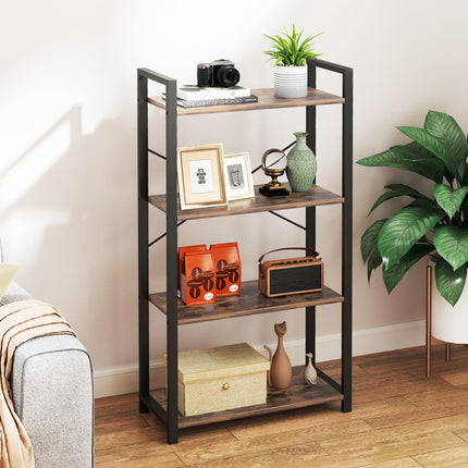 Dreamade 4-Tier Bookshelf, Industrial Bookcase with Open Shelves, Metal Frame, 2 Anti-Toppling Kits