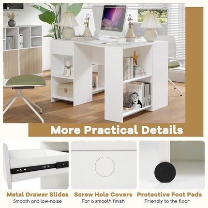 Dreamade White Desk with Drawer 48 Inch Corner Desk