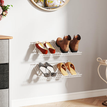 Dreamade Wall Mounted 24" Shoe Rack Set of 2 Metal Wire Storage Shelf