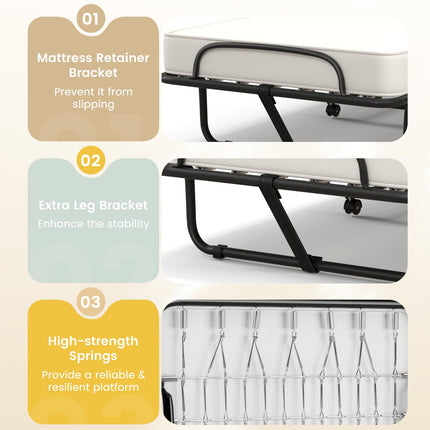 Dreamade Folding Bed with Mattress for Adults, 75" x 31" Cot Size Portable Rollaway Bed with Sturdy Metal Frame