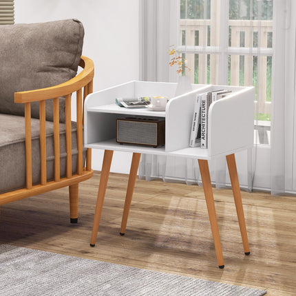 Dreamade End Table with Open Storage Shelves, Mid Century Modern Side Table with Metal Legs