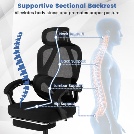 Dreamade Mesh Office Chair with Retractable Footrest 135° Tilting Backrest