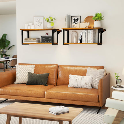Dreamade Teak Wood Bathroom Floating Wall Shelves