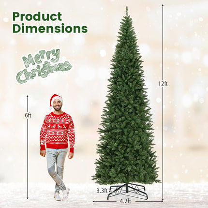 Dreamade 12ft Pre-Lit Artificial Christmas Tree with 360° Quick Power Connector