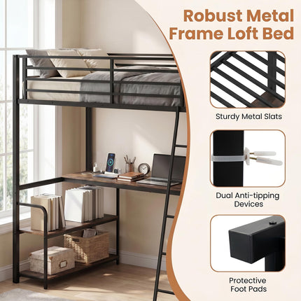 Dreamade Twin Loft Bed with Desk & Charging Station