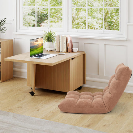 Dreamade Folding Coffee Table 48 Inch Drop Leaf Extendable Center Table with Storage Cabinet & Wheels
