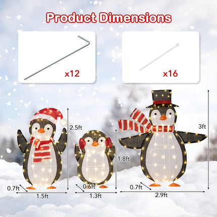 Dreamade Set of 3 Lighted Christmas Penguins with LED Lights Outdoor Glowing Holiday Display