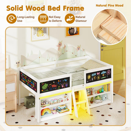 Dreamade Low Loft Bed with Storage 2 Bookcases and Play Space