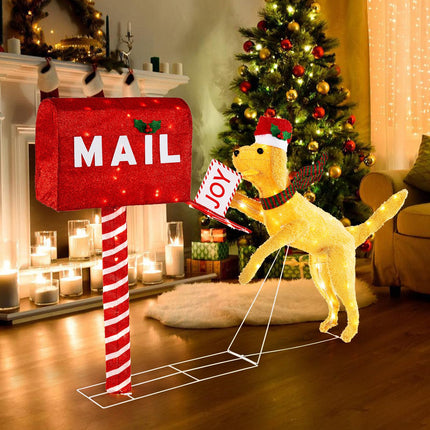 Dreamade 3.5 FT Lighted Dachshund Climbing Mailbox, Pre-Lit Christmas Holiday Decoration