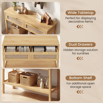 Dreamade 40" Rattan Console Table with Storage for Foyer Hallway Entrance