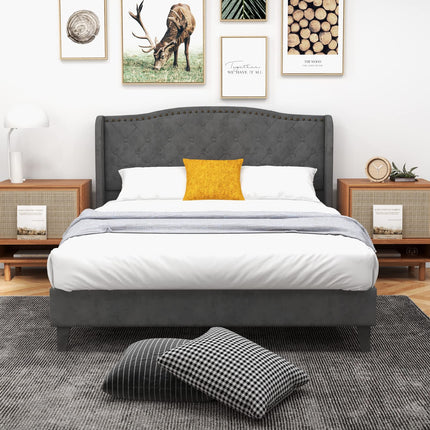 Dreamade Queen/Full Size Velvet Upholstered Bed Frame