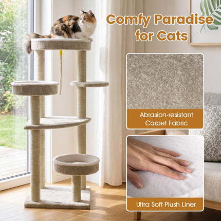 DREAMADE 51-Inch Modern Multi-Level Cat Tower with 3 Cozy Beds