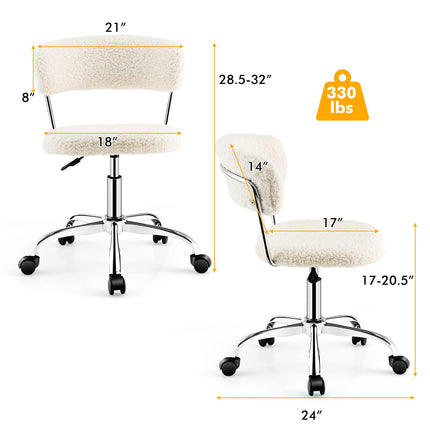 Dreamade Home Office Chair, Faux Fur Low Back Swivel Leisure Chair w/Height Adjustable Padded Seat