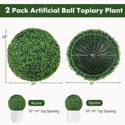 Dreamade 2 PCS 20 Inch Artificial Plant Topiary Ball, Round Faux Boxwood Balls Outdoor