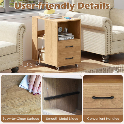 Dreamade End Table with Charging Station - Night Stand on Wheels