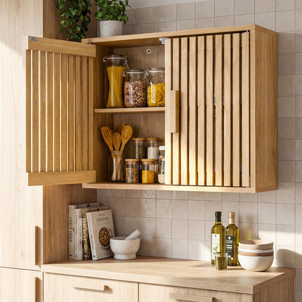 Dreamade Wall Mounted Wooden Medicine Cabinet with 2 Slatted Doors