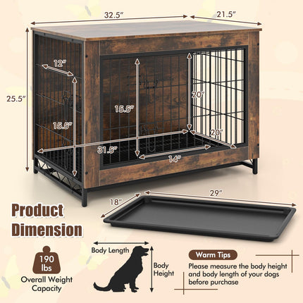 Dreamade Dog Crate Furniture - Dog Kennel Side Table with Double Doors & Removable Pull-Out Tray