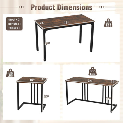 Dreamade Dining Table Set for 4 Industrial Kitchen Table 2 Chairs Stool & Bench