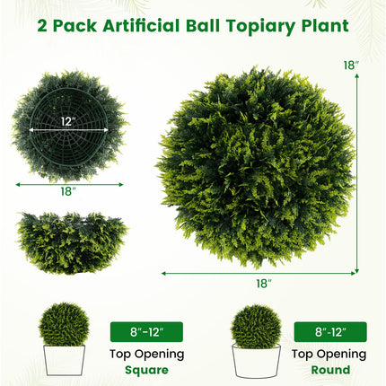 Dreamade 2 PCS 18 Inch Artificial Cedar Topiary Ball, Round Faux Cypress Balls Outdoor, Fake Plant Sphere