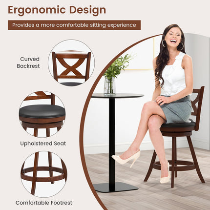 Dreamade Swivel Bar Stools Set of 2, Farmhouse Wooden Barstools with Back