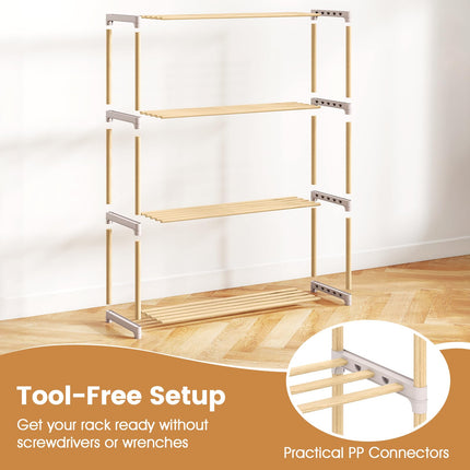 Dreamade 3/4-Tier Solid Wood Shoe Rack with Slatted Open Shelves