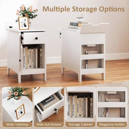 Dreamade Nightstand with Charging Station, Flip Top End Table w/USB Ports & Outlets, Modern Side Table w/Storage Drawer
