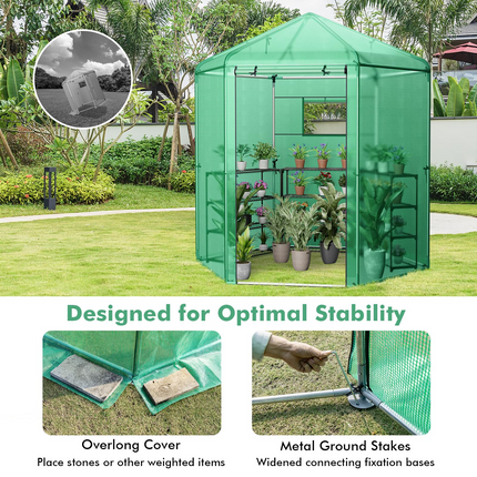Dreamade 7 x 6 x 7.5 FT Greenhouse, Large Hexagonal Walk in Greenhouse Outdoor with Heavy-Duty Metal Frame