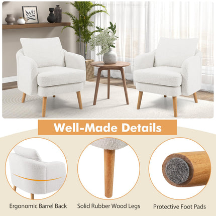 Dreamade Sherpa Accent Chair, Modern Upholstered Single Sofa Chair with Back Pillow & Solid Rubber Wood Legs