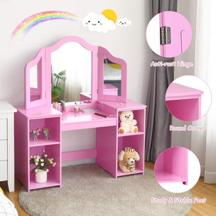 DREAMADE 2-in-1 Kids Make Up Vanity Desk, Pretend Play Kids Vanity w/Detachable Top