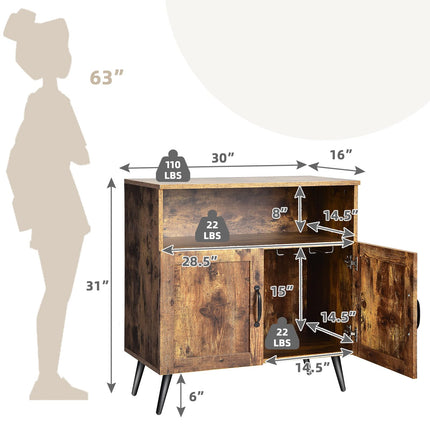 Dreamade Mid-Century Storage Cabinet, Wooden Floor Cabinet with 2 Doors, Rustic Brown