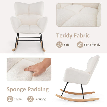 Dreamade Rocking Chair Nursery, Teddy Upholstered Glider Rocker Chair w/High Backrest