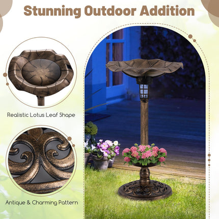 Dreamade Bird Bath for Outside, 30 inch Solar Lighted Bird Bath and Feeder with Flower Planter