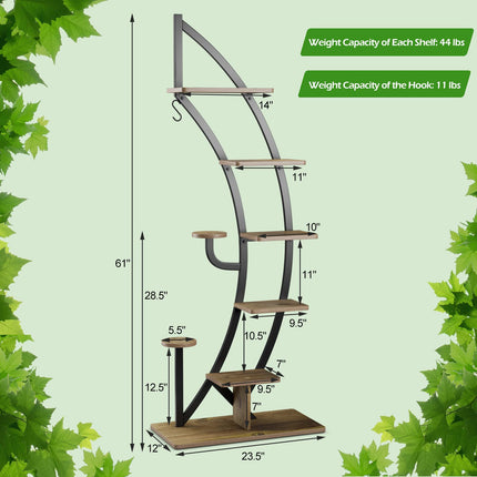 Dreamade 6 Tier Metal Plant Stand Indoor, 61" Half Moon Plant Shelf