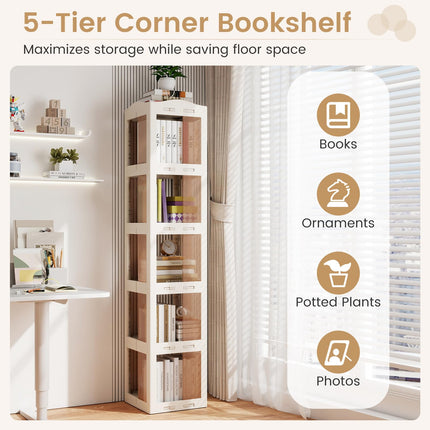 Dreamade 5-Tier Foldable Rotating Bookshelf w/Swivel Base | 360° Revolving Bookshelf Tower