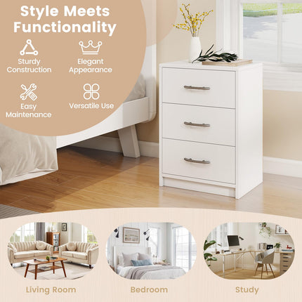 Dreamade Nightstand with 3 Drawers, Modern Night Stand with Storage Drawers, White