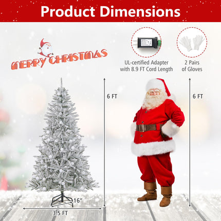 Dreamade Pre-Lit Snow Flocked Christmas Tree with Warm White LED Lights & Globe Lights