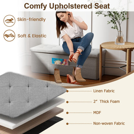 Dreamade 43 Inches Folding Storage Ottoman Bench Upholstered Storage Chest with Side Pocket