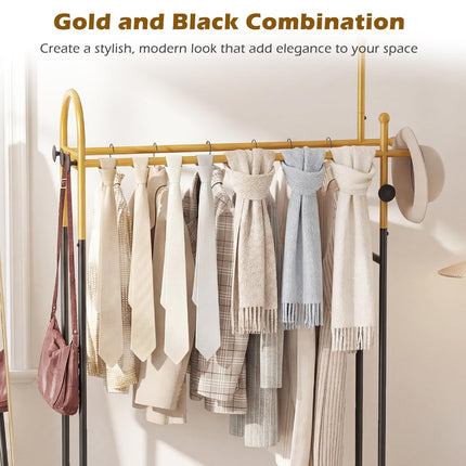 Dreamade Double Rod Freestanding Clothes Rack with 5 Coat Hooks