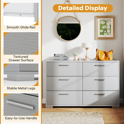 Dreamade Storage Cabinet with 6 Drawers, Metal Legs & Handles, Anti-Toppling Devices, Grey