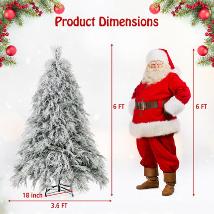 Dreamade 6ft Pre-Lit Snow Flocked Christmas Tree, Artificial Hinged Full Xmas Tree with 519 PVC & Pine Needles