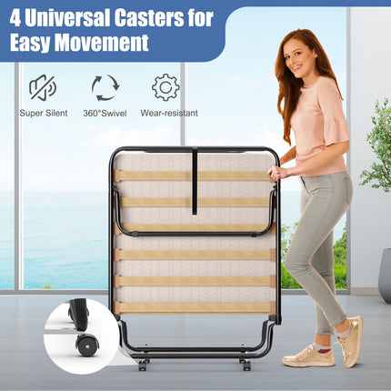 Dreamade Folding Bed with Mattress for Adults, 75" x 32" Rollaway Guest Beds w/ 3 Inch Foam Mattress & Sturdy Metal Frame